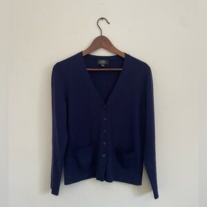 Lord & Taylor 100% Merino Wool Royal Navy Blue Knit Cardigan